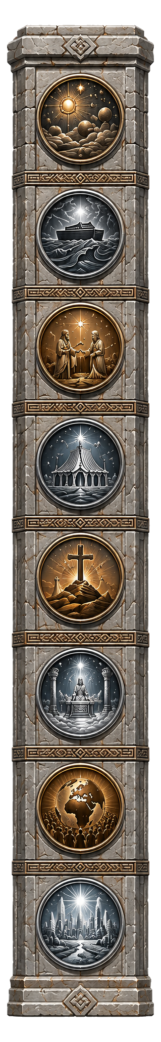 Symbolic vertical prophecy timeline column without embedded text