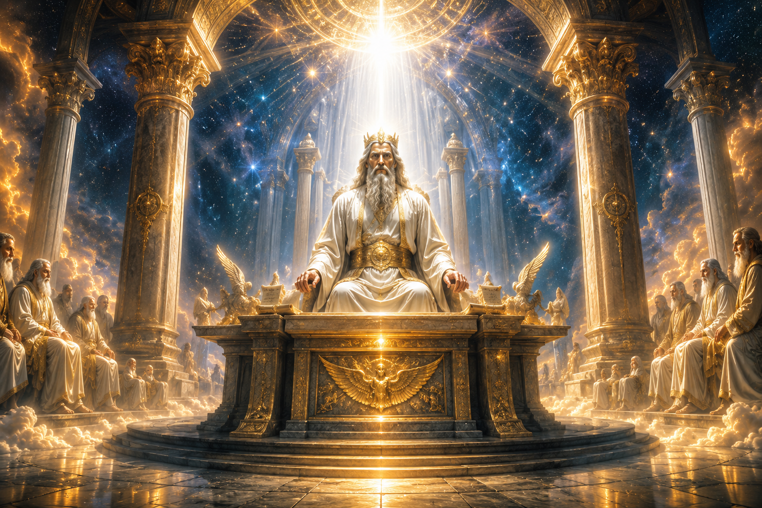 A heavenly judgment scene representing the final phase of Christ's ministry in the heavenly sanctuary
